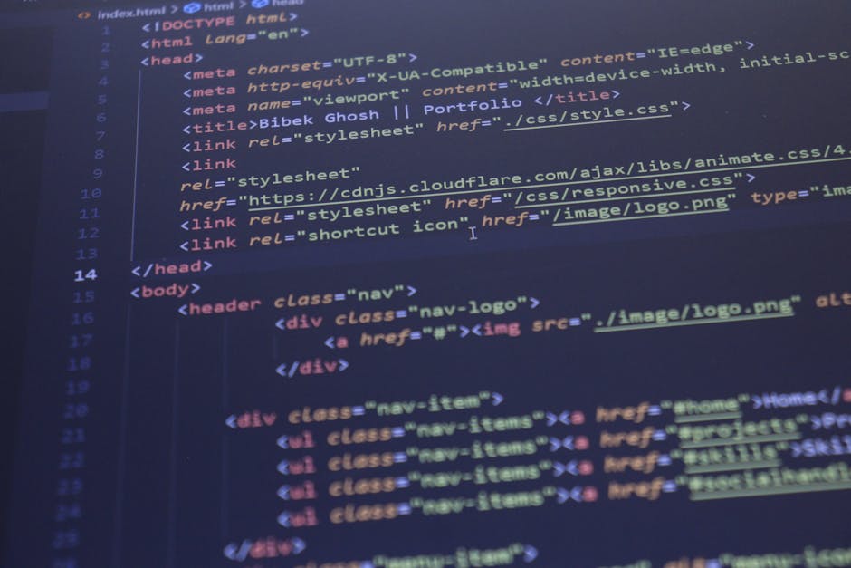 Close-up view of a computer screen displaying colorful lines of programming code, including keywords in orange, green, pink, and white, with a dark background. The code appears to represent a script i